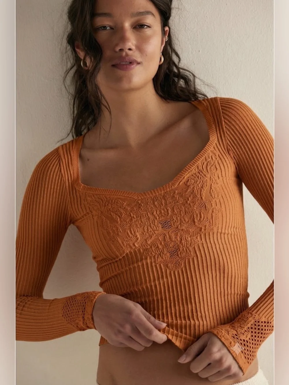 Free People Intimately Dynamic Duo Long Sleeve Top- Smoked Topez